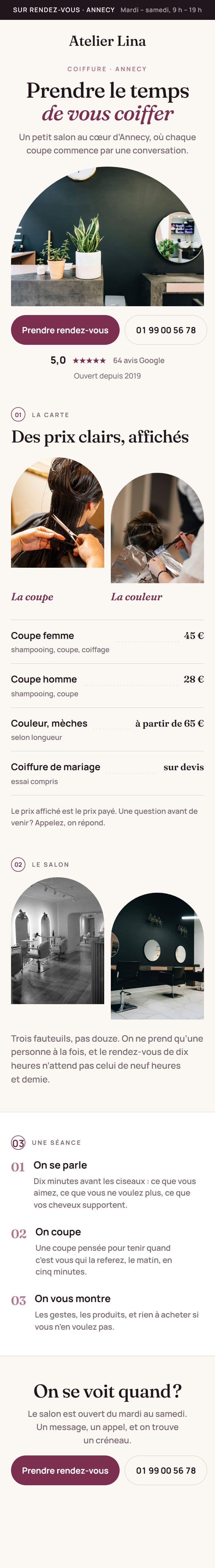Exemple de site pour coiffure à Annecy